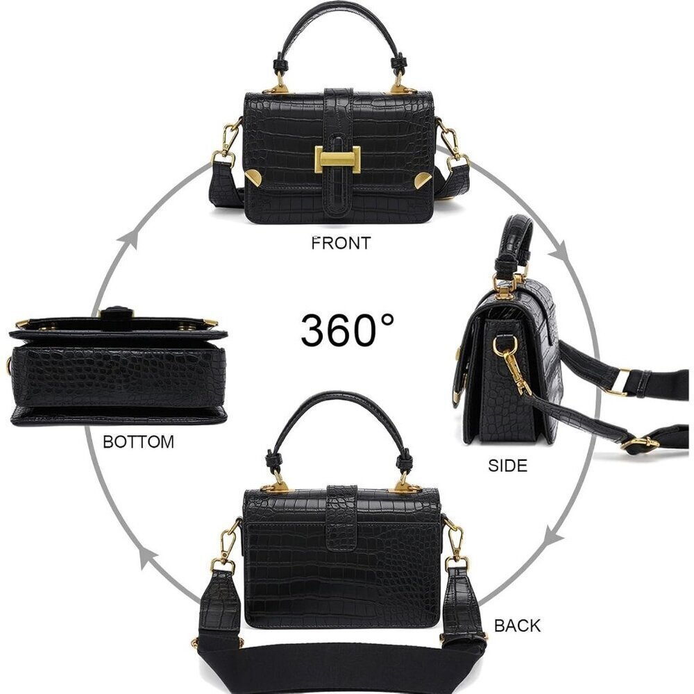 Women Small Classy Crossbody Purse Top Handle Handbags Leather Satchel Bag Black - Picture 5 of 7